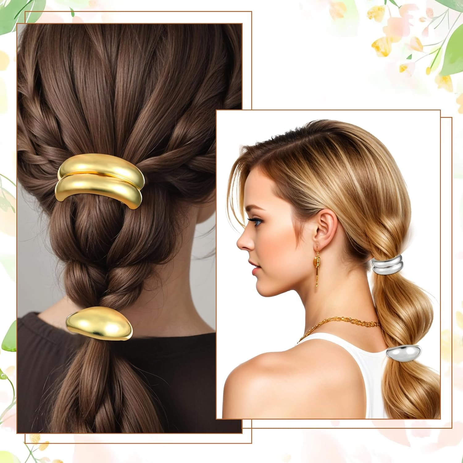 Ymapinc Pack of 4 Fashionable Women'S Hair Bands, Elastic Scrunchies, Ponytail Hair Bobbles, Durable Ponytail Holder for Women with Thick and Thin Hair (Gold, Silver) image number 5