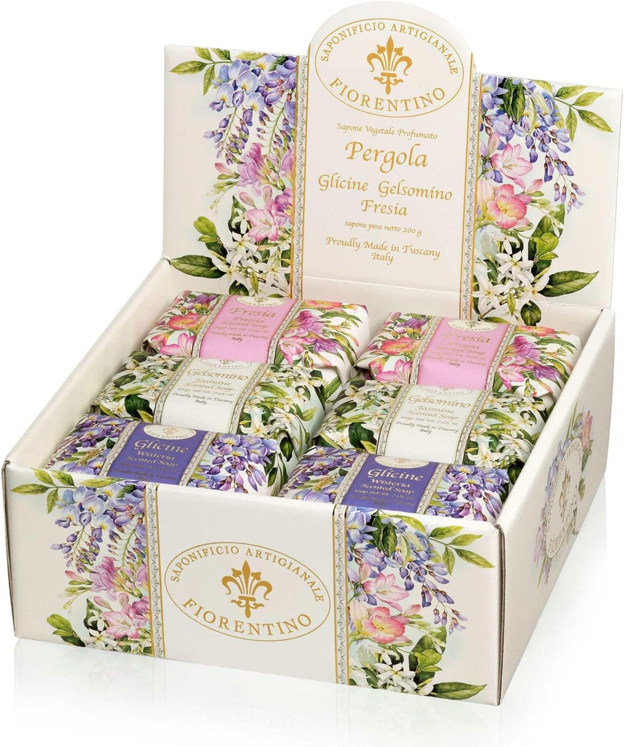 Saponificio Artigianale Fiorentino Wisteria, Freesia and Jasmine Bar Soap 12X200G