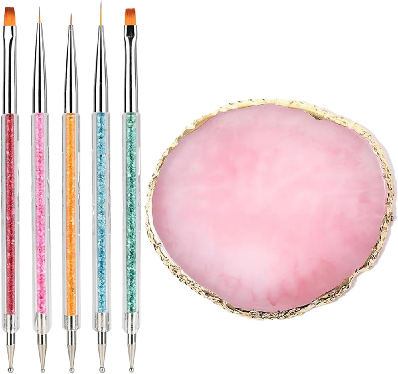 Resin Nail Art Palette with 5 Pcs Nail Art Painting Drawing Brushes, Nail Polish Mixing Palette Double-Ended Dotting Pen Nail Art Liner Brush Nail Drawing Brushes for Nail Art Design image number 1