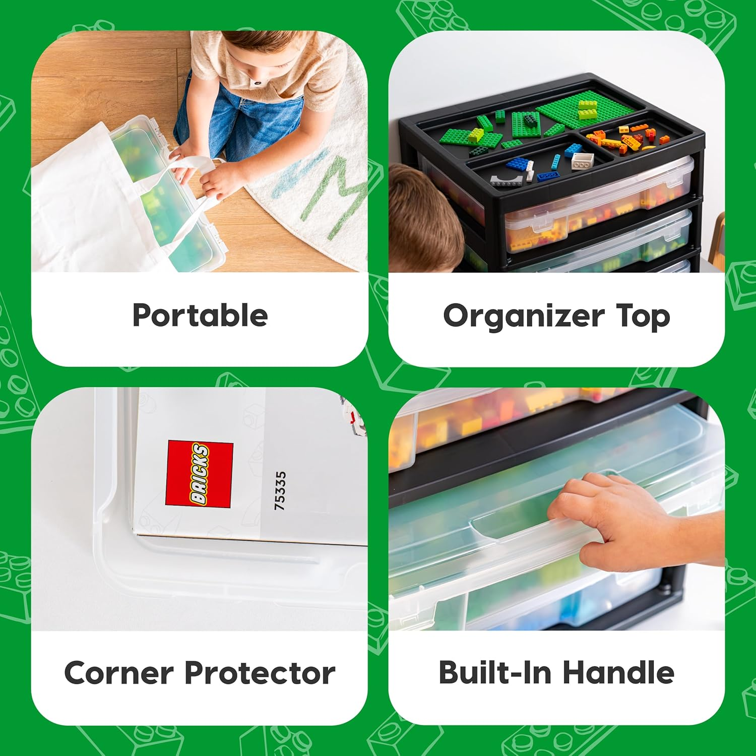 IRIS USA Fits 12" X 12" Paper, 3-Tier Scrapbook Storage Unit with Organizer Top, for Building Blocks  Papers Tools Office Art and Craft Supplies, Desktop Organizer, Built in Handle, Black/Clear image number 6