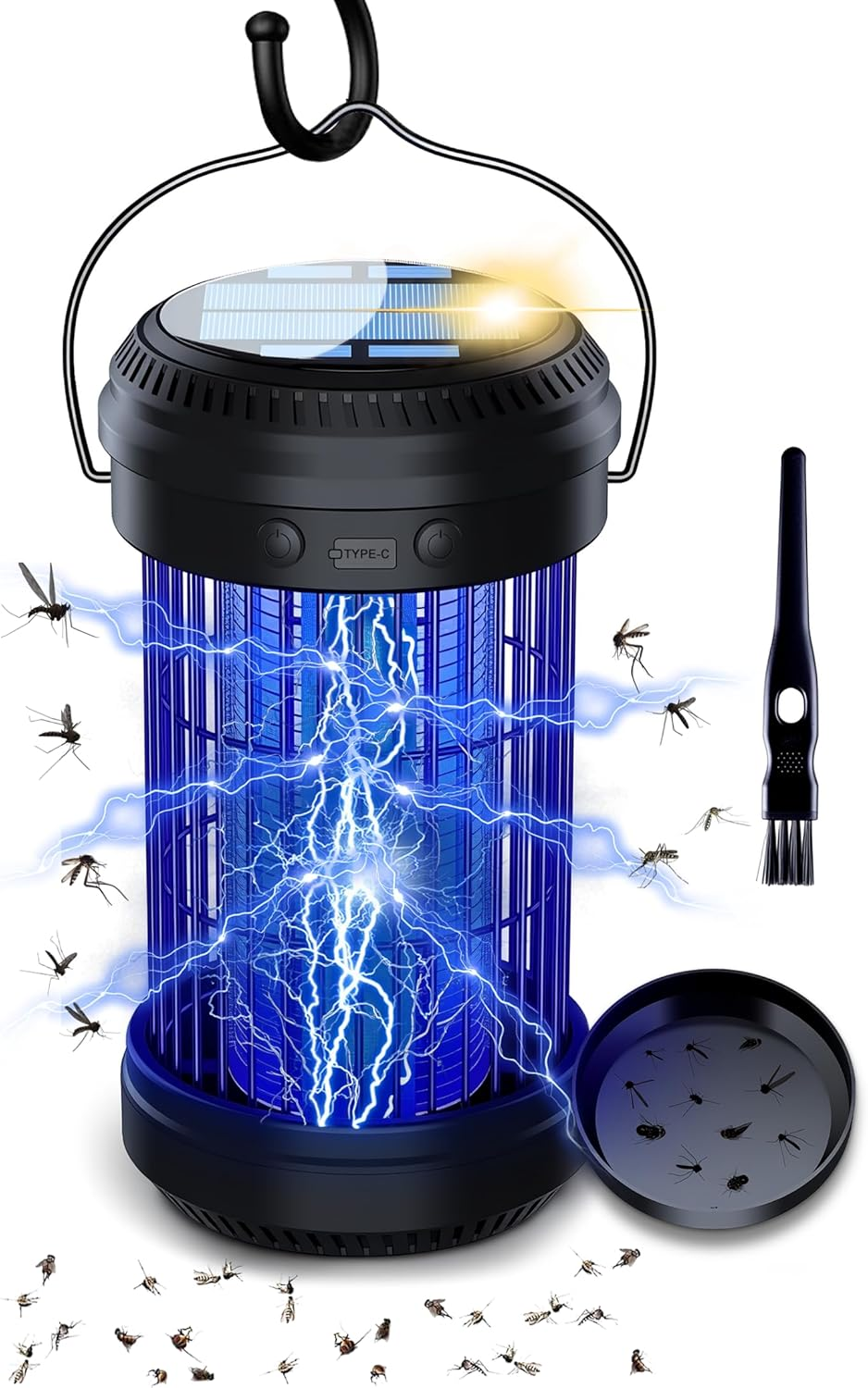 Necomi Solar Bug Zapper, Electronic Mosquito Killer/Insect Killer with LED Bulb Light, 3200Mah Solar & USB Charging Electric Bug Zapper Killer Lamp for Home Office Camping Backyard Outdoor image number 2