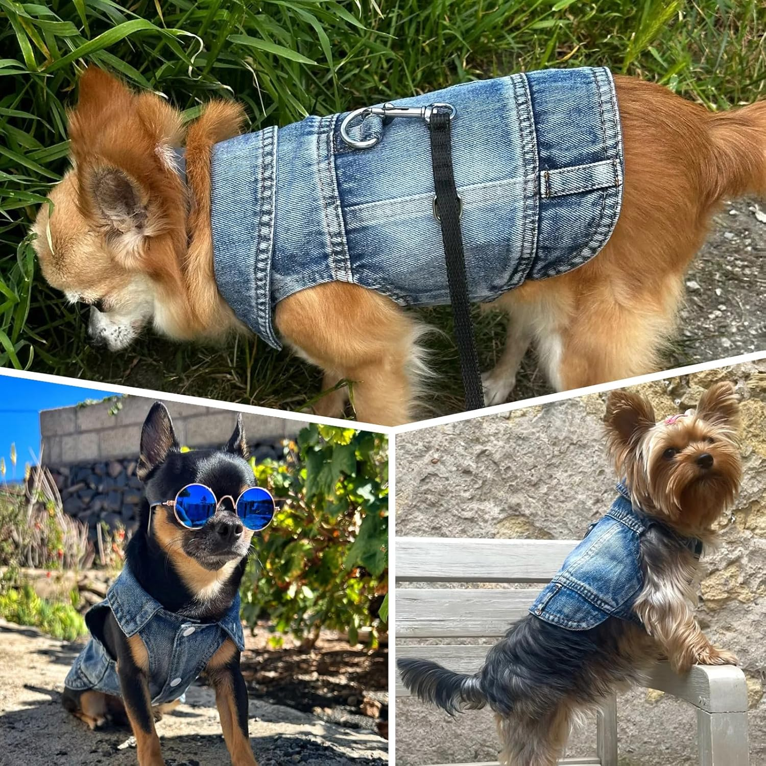 Puppy Clothes for Small Dogs Boy,Classic Western Denim Dog Coat,Dog Jeans Jacket with Leash D-Ring,Pet Cat Costumes,Cooling Harness Vest for Walking (Blue, X-Small) image number 3