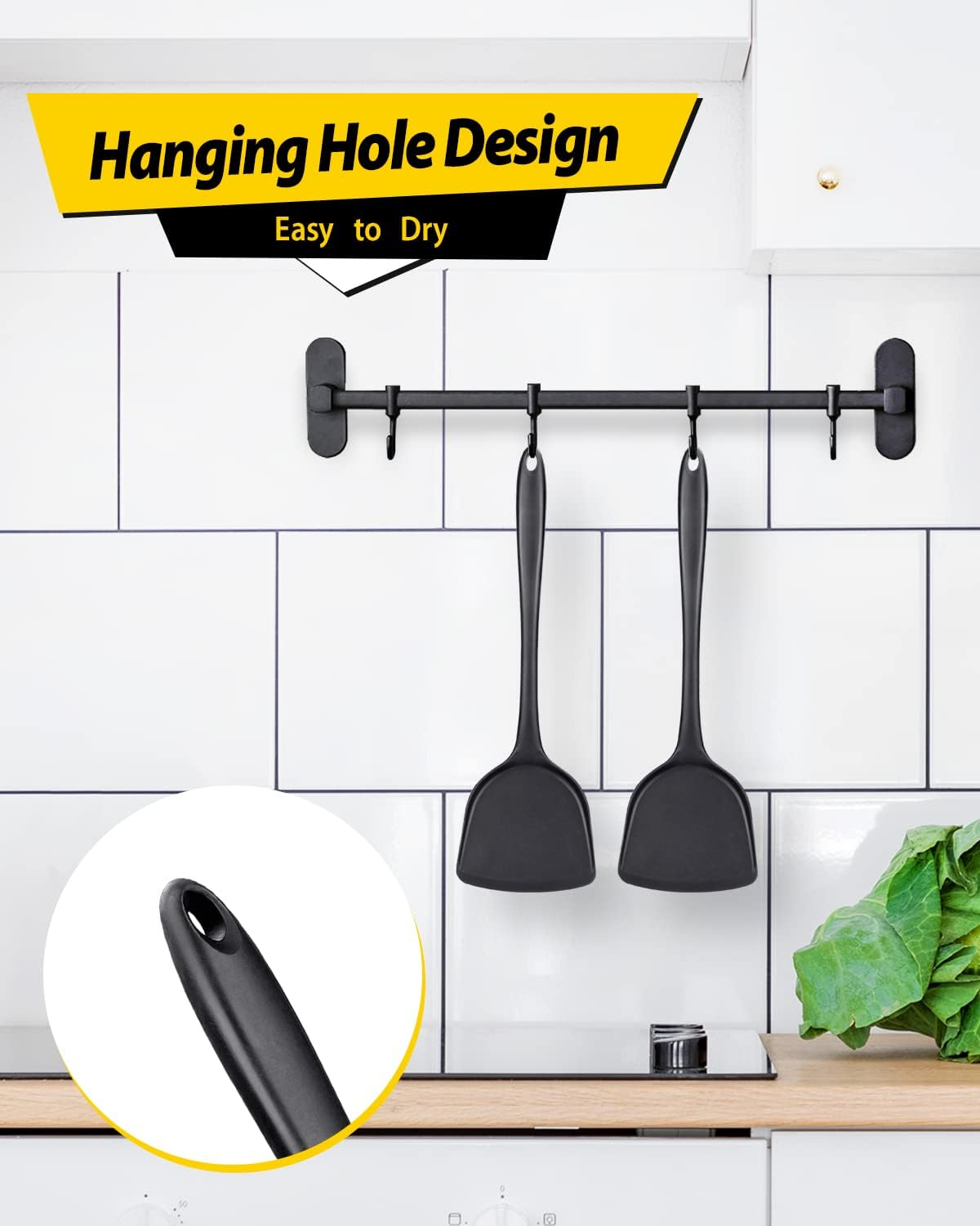 Pack of 2 Silicone Wok Spatula, Non-Stick, Heat, Stain and Odor Resistant, Easy to Clean and Dishwasher Safe, Seamless Kitchen Utensil for Cooking, Baking, Stir-Fry (Black) image number 6