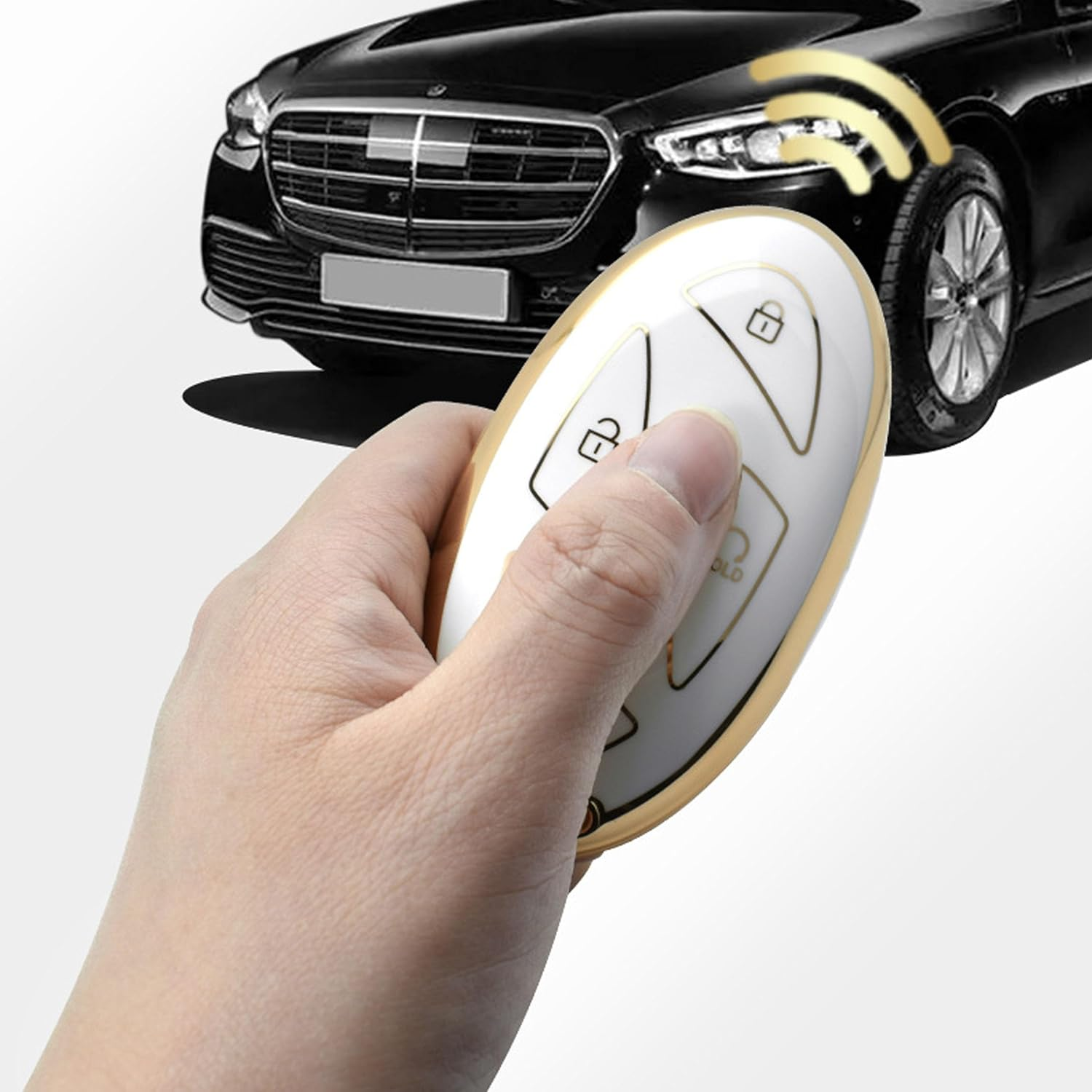 For Hyundai Key Fob Cover Key Fob Shell with Bling Keychain Fit for Hyundai Ioniq 6 Grandeur GN7 KONA 2023 2024 Smart Key (A-White-5B)