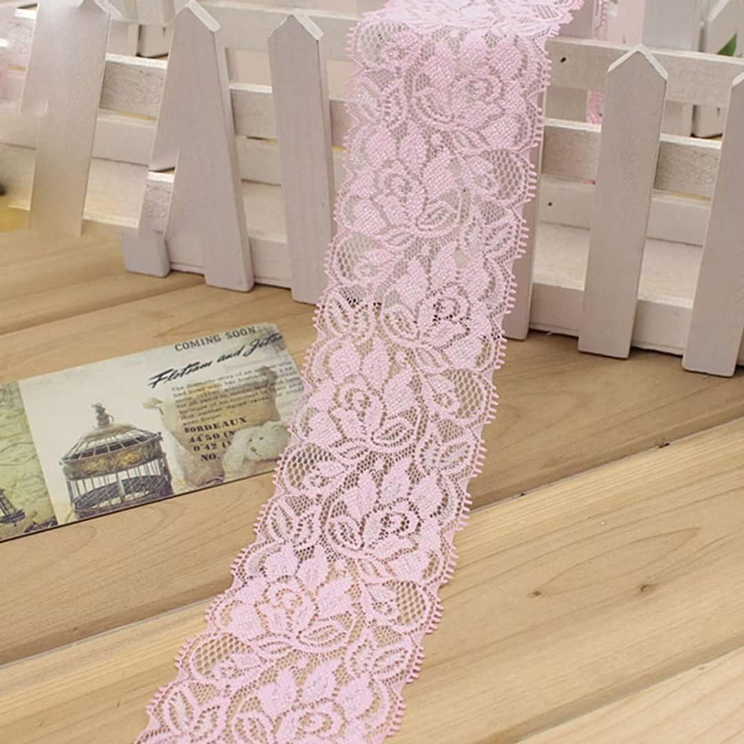 Vintage Flora Pattern Scallop Edge Lace Trim DIY Craft Light Delicate Ribbon 2.5 Inch Wide 5 Yards Pink image number 2