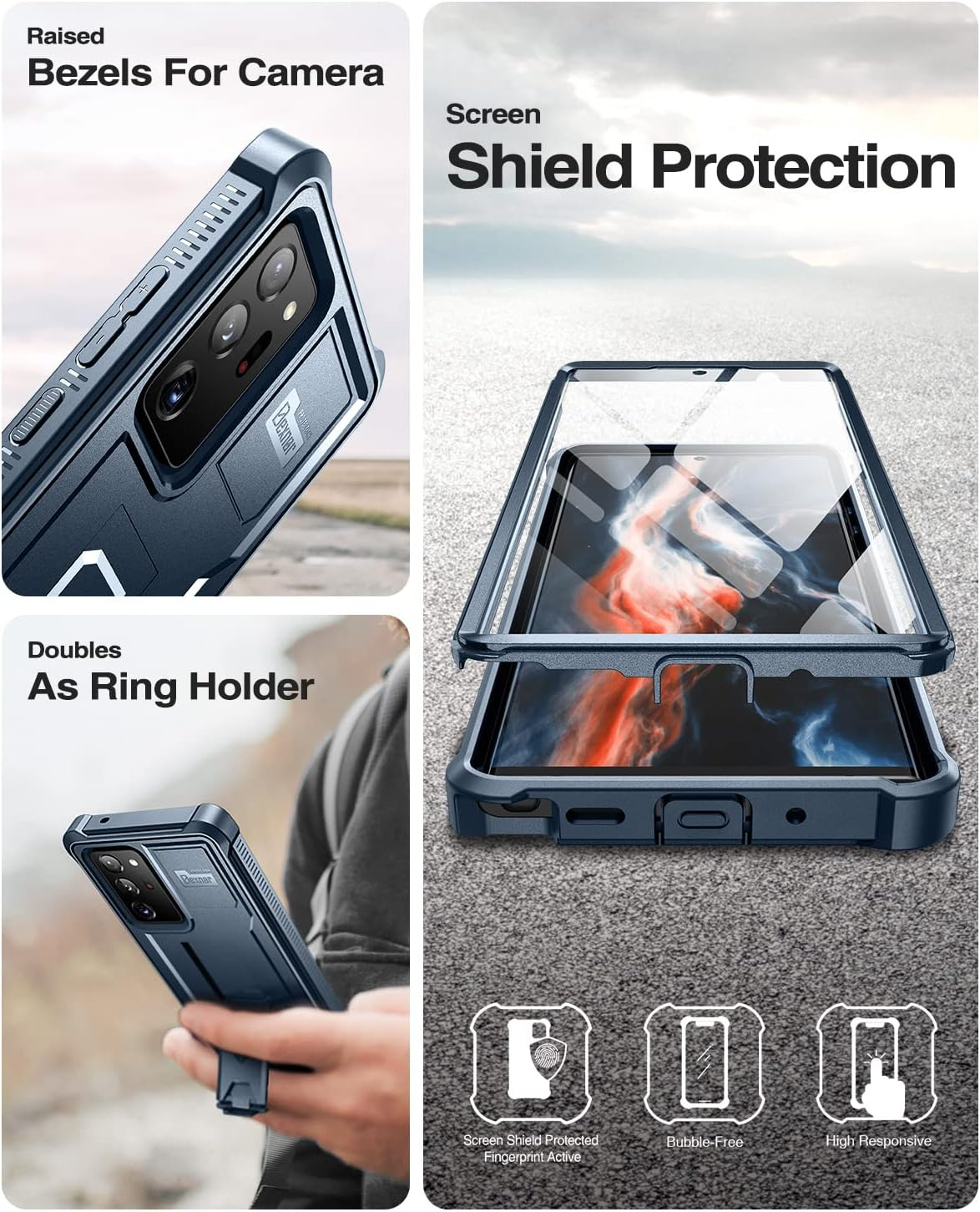 Dexnor for Samsung Note 20 Ultra Case, [Built in Screen Protector and Kickstand] Heavy Duty Military Grade Protection Shockproof Protective Cover for Samsung Note 20 Ultra - Blue