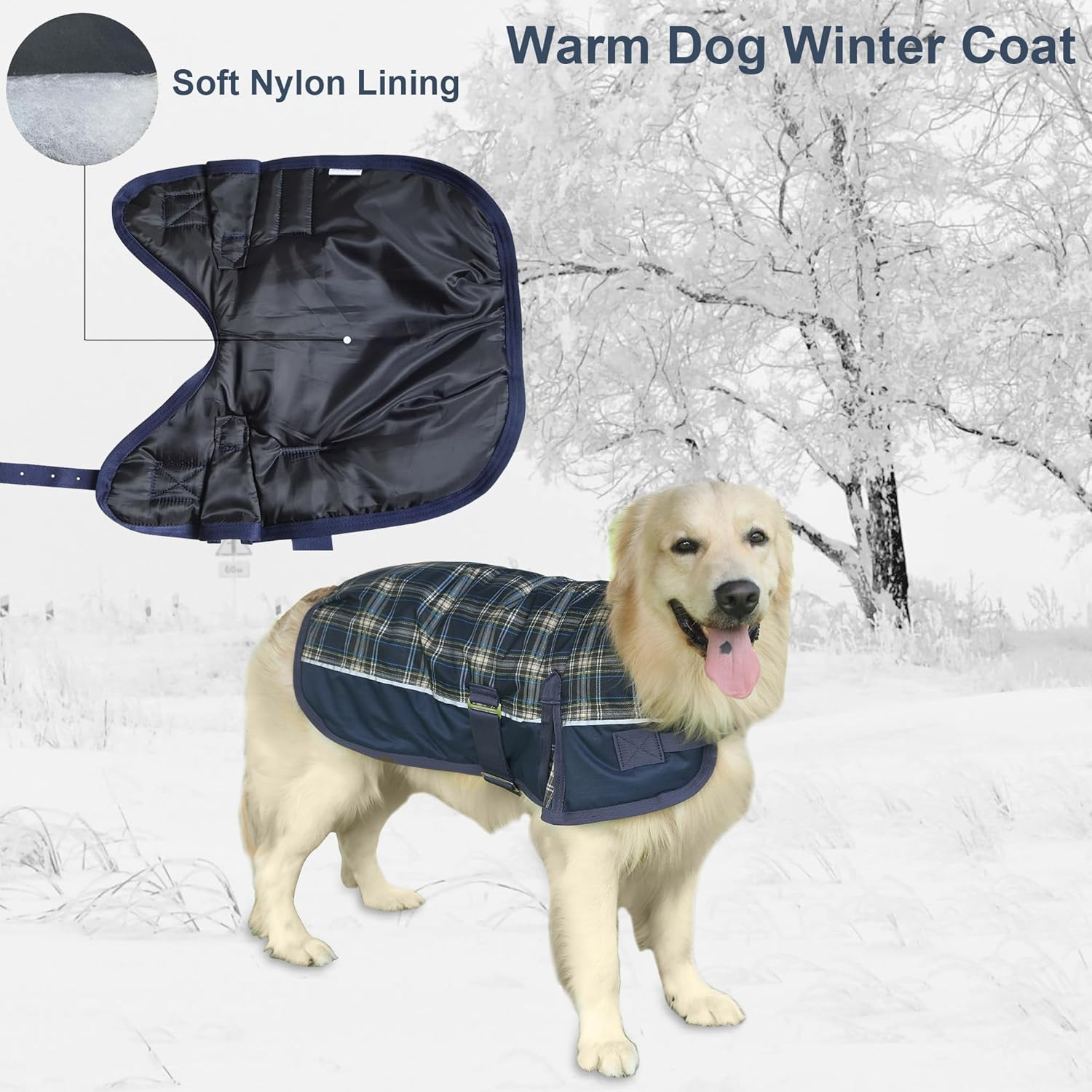 Warm Dog Winter Coat, Dog Cold Weather Coats Waterproof Windproof Reflective Dog Apparel Clothes Pet Jacket Padded Vest Outfit for Small Medium Large Dogs (Navy Blue, 50Cm) image number 4