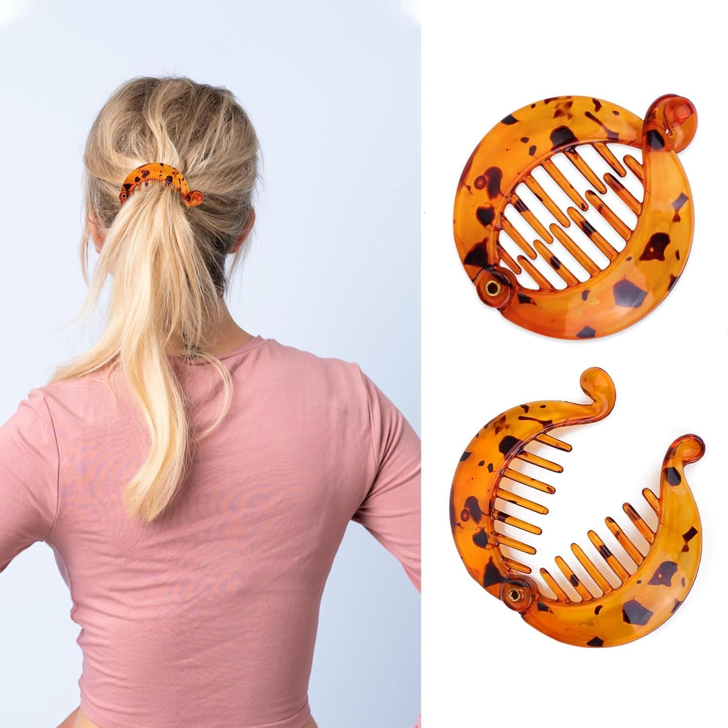 Round French Banana Hair Clips, 4Pcs round Plastic Fishtail Hair Clips Ponytail Holder Hair Combs,Resin Fishtail Hair Combs for Women and Girls image number 5