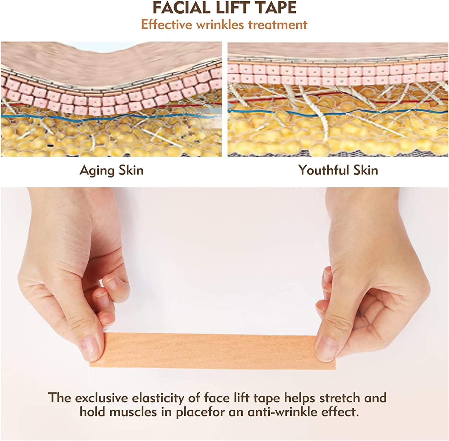 Anti-Wrinkle Myofascial Lift Tape, 1Roll Facial Myofascial Eye and Neck Toning Facial Face Lift Tape, Face Tightening and Lifting Patches for Women'S Skin, Skin image number 5