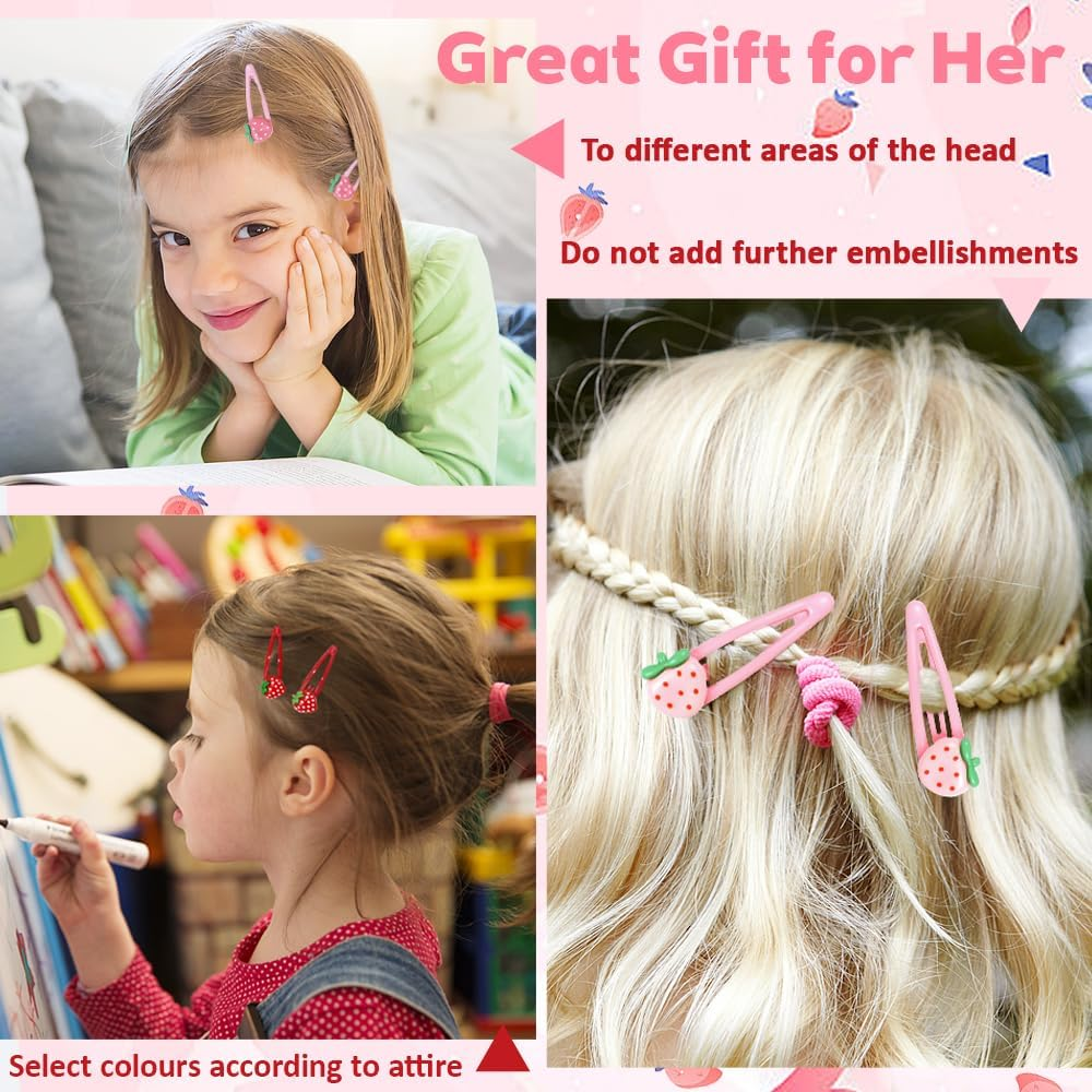 TRKETK 12 Pcs Strawberry Hair Clips, Pink Fruit Hairpin Metal Snap Hair Clips Y2K Retro Strawberry Accessories Sweet Gift Decorative for Everyday Styling (Three Colors) image number 1