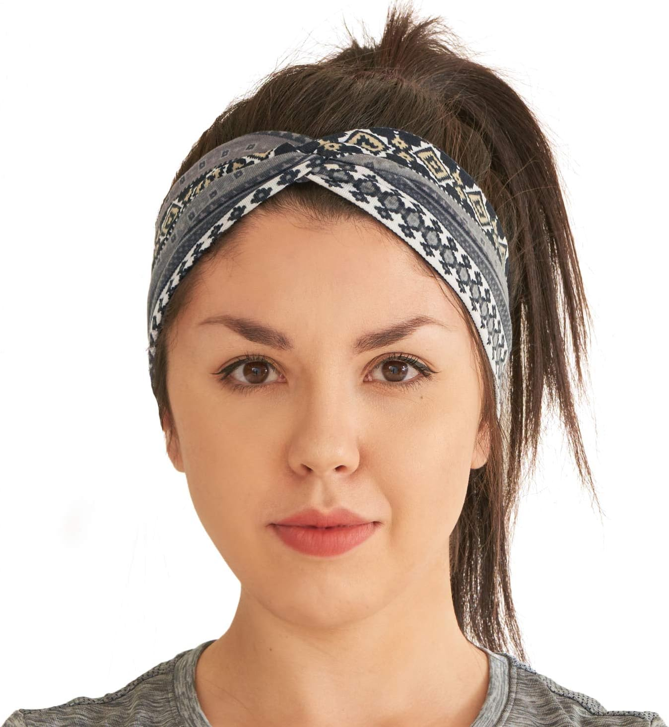 Boho Twist Headbands for Women - Cotton Stretch Elastic Turban Headband Hair Band Hairband Ottoman Print