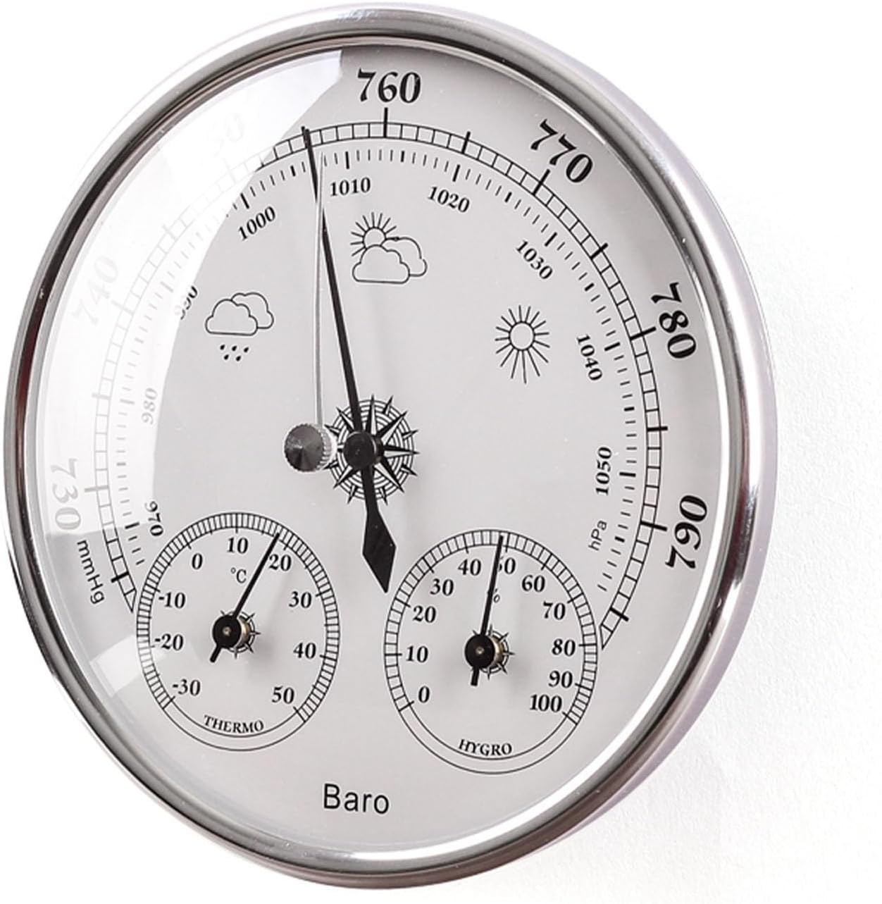 Jiawu 3 in 1 All-Season Wall Hanging Thermometer Barometer Hygrometer, 130Mm/5.12In Accurate Weather Station Analog, Indoor and Outdoor Use, Celsius Edition, Silver White image number 4
