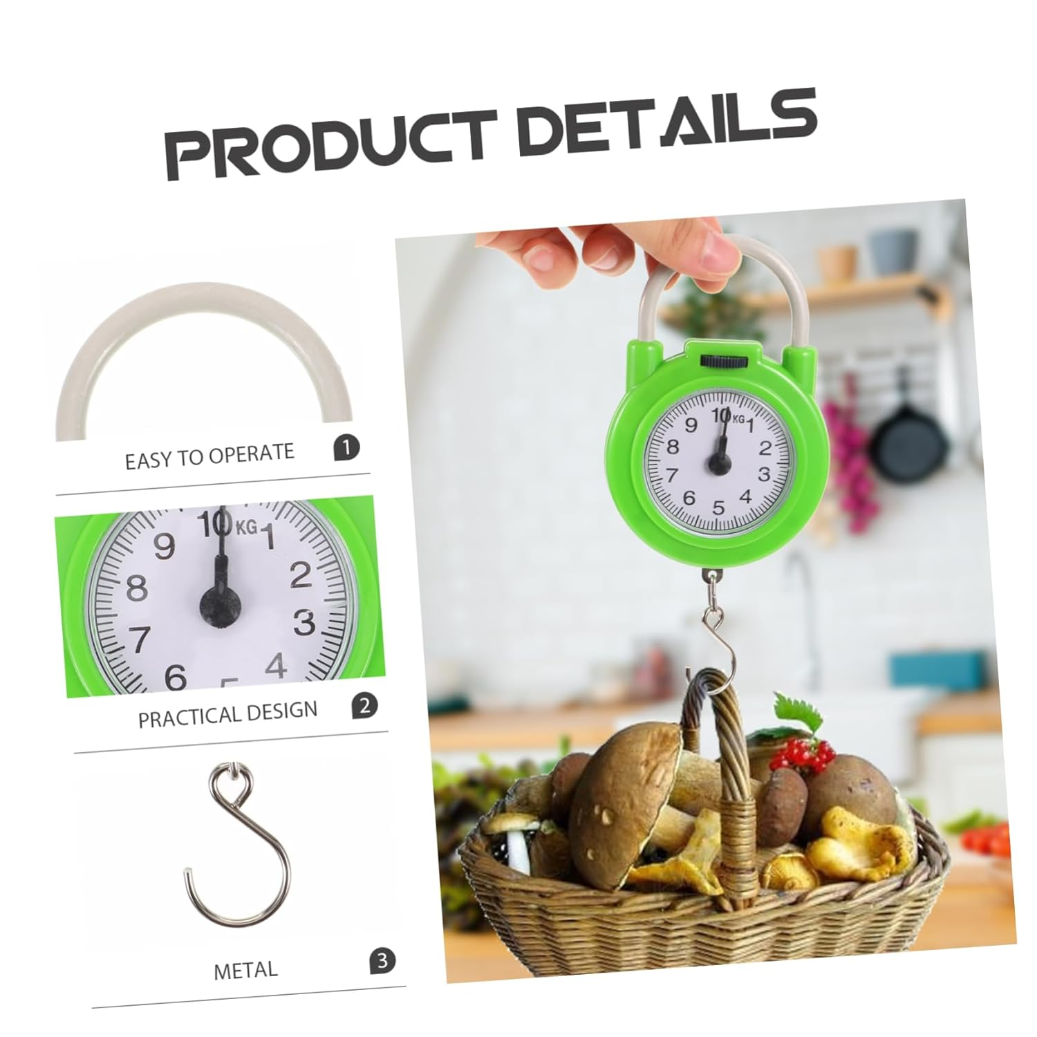 HIAKDOFT Portable Spring Scale for Luggage Travel High-Precision Small Manual Suitcase Weight Scale with Hook Fluorescent Green Compact Handheld Tool image number 5