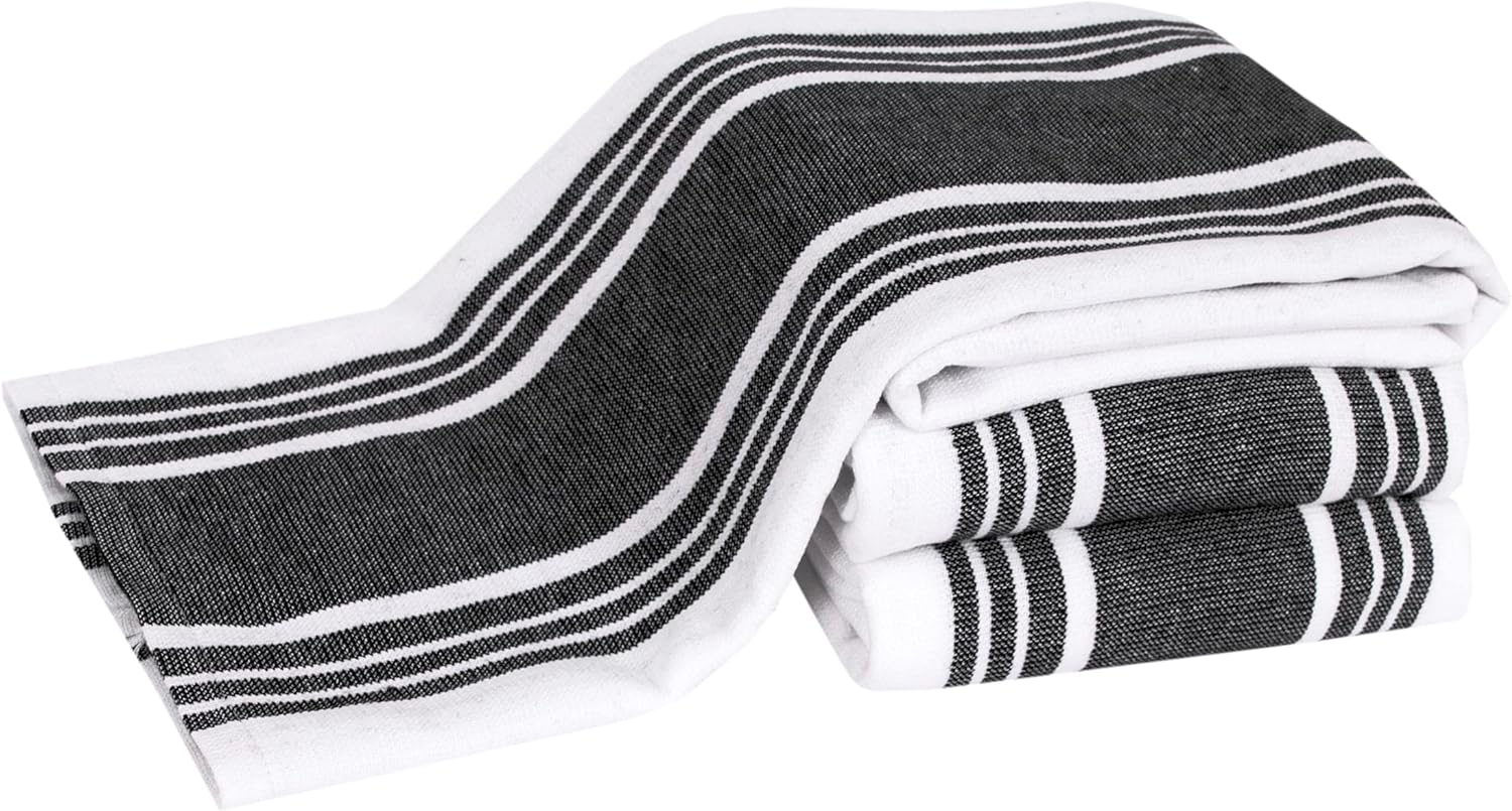 All-Clad Dish Towels Dual Purpose Reversible, 100% Absorbent Cotton, Kitchen Towels Set of 3 Striped, 17" X 30", 3-Pack Pewter Textiles