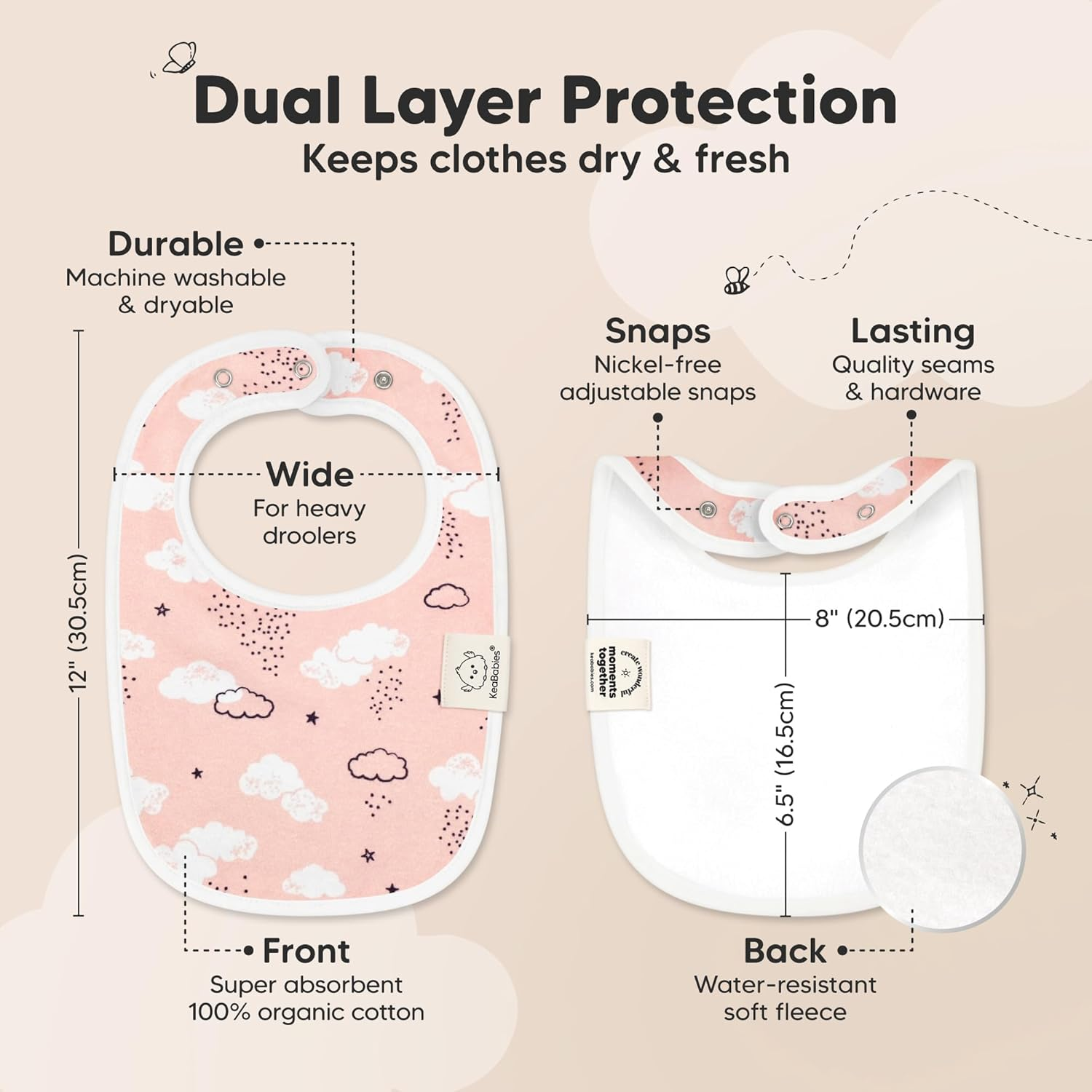 Organic Baby Bibs for Boys & Girls - Organic Cotton Teething Bib - Newborn Bibs for Baby Girl, Boy - Infant Bibs - Machine Washable Newborn Cloth Bib 0-24 Months Baby Drool Bibs (Sweet Charm) - Dawn image number 5