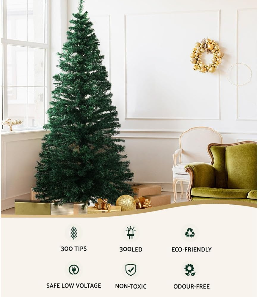Jingle Jollys Christmas Tree 1.8M Prelit LED Xmas Trees Fairy Light, Decorations Holiday Party Gift Home Garden Store Decor, 6Ft Warm White 300 Tips Branches Optic Fibre Lights Easy Assembly image number 4