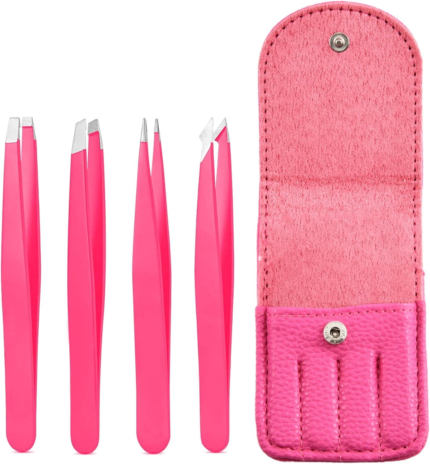 Tweezers Set, High Precision Stainless Steel Eyebrow Tweezers for Facial Hair, Inward Growing Hair and Splinter Remover Kit, Suitable for Women and Men, 4-Piece Set (Black)