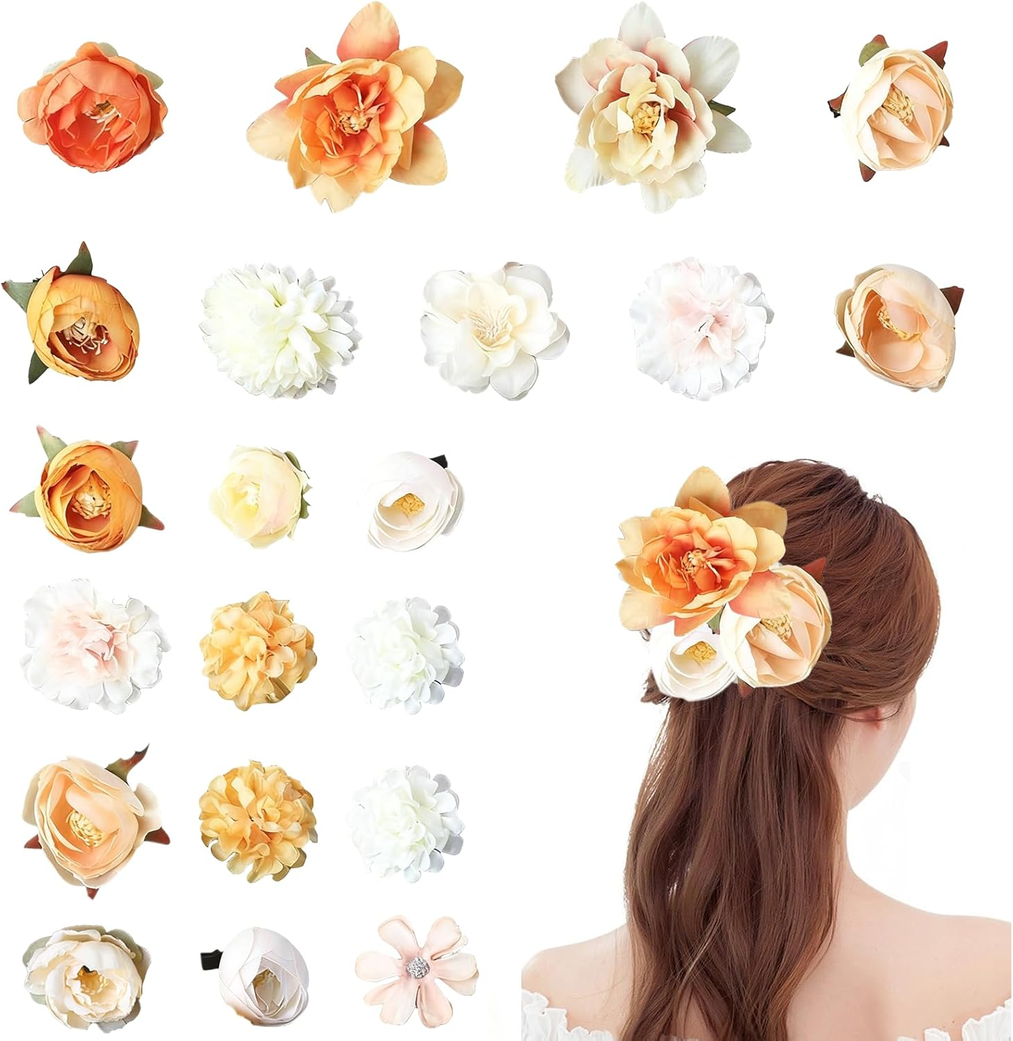 Flower Hair Clips, Pack of 21 Orange Flowers Hair Clips, Artificial Flower Hair Clips, Flower Hair Accessories for Party, Beach, Wedding, Event Decoration image number 5