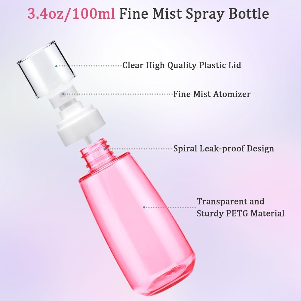 3Pcs Fine Mist Spray Bottle 3.4Oz/ 100Ml Empty Cosmetic Refillable Travel Containers Plastic Hair Spray Bottle Sprayer for Perfume Skincare Makeup Lotion (3Color) image number 6