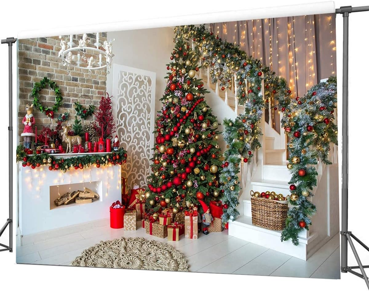 CHAIYA 7X5Ft Christmas Backdrops Christmas Fireplace Photography Background Xmas Tree Gift Holiday Party Decoration Children Family Xmas Birthday Party Decor Banner CY-189 image number 4