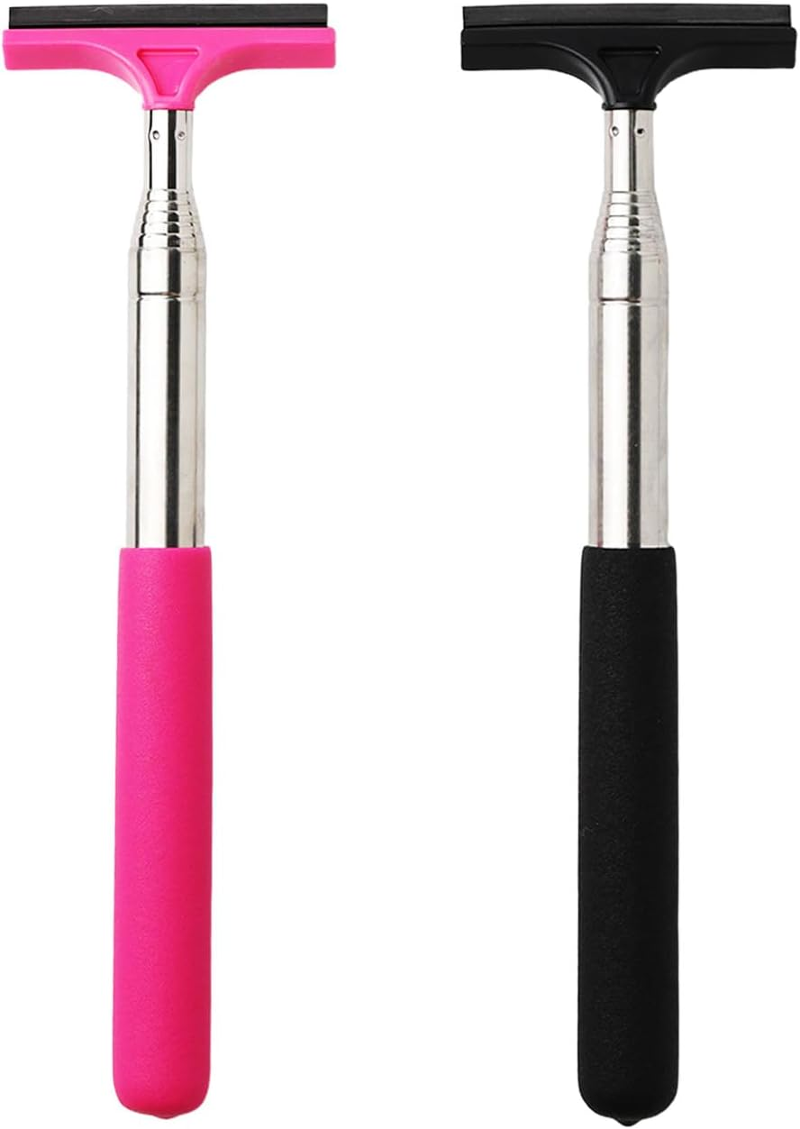 2-In-1 Car Mirror Squeegee &ndash; Portable Rearview Mirror Wiper with 98Cm Long Handle for Glass & Windows, Black and Pink image number 1