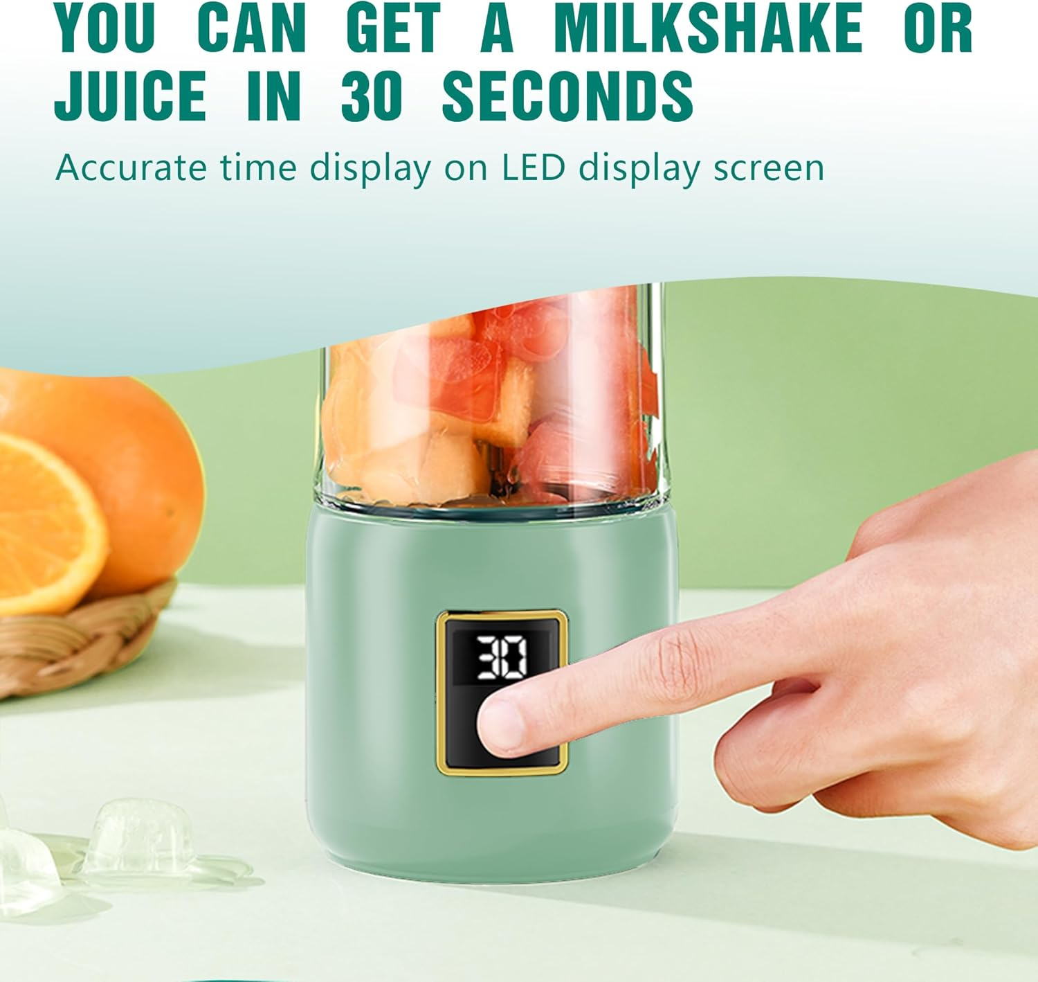 Smoothie Blender, 60W Portable Blender with LED Smart Display and 12 Food Grade Blades, USB Charging, Comes with 2 500ML Travel Mugs, BPA Free Juicer image number 6
