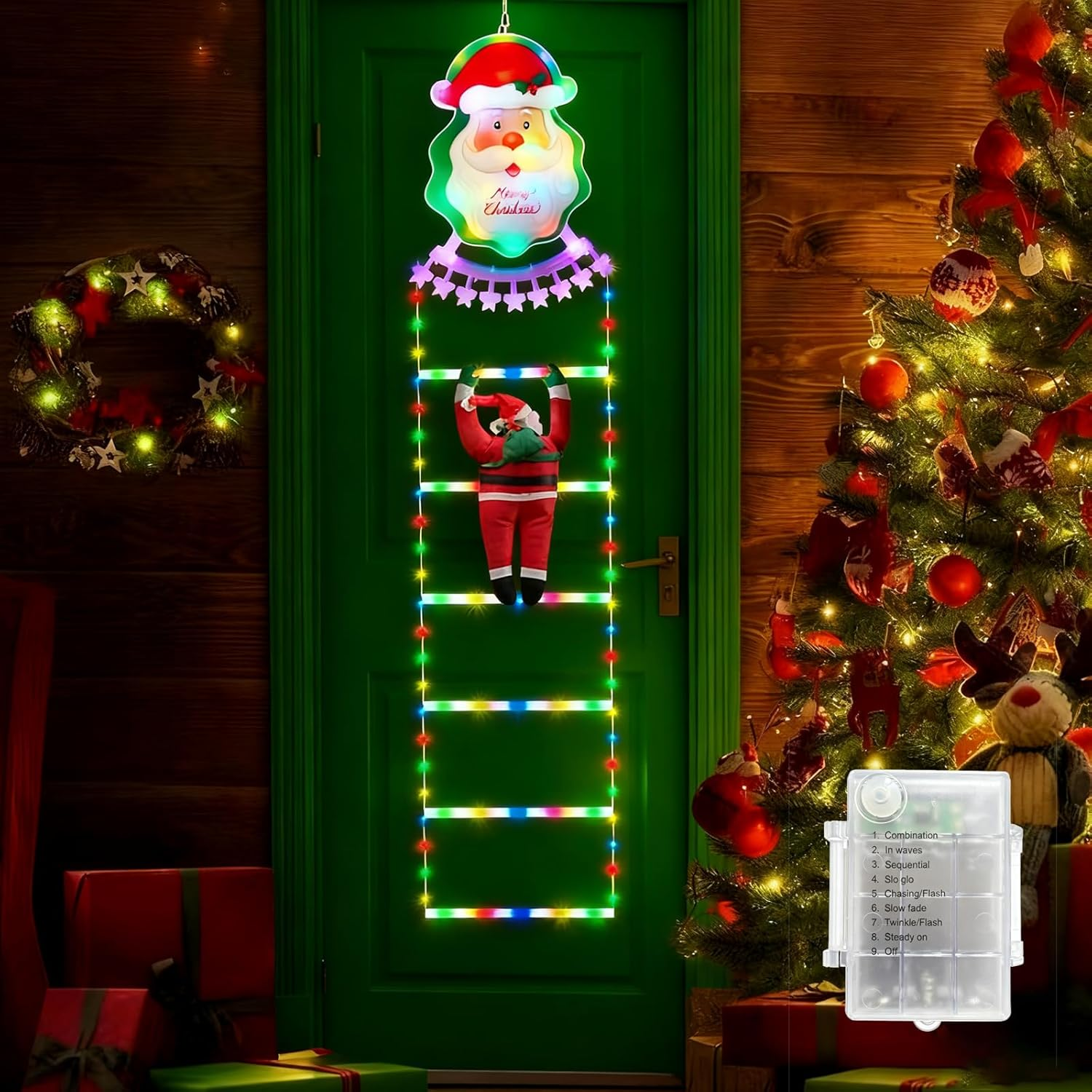 Quintrost LED Santa Claus Ladder Fairy Lights, 1.8 M Ladder Christmas Fairy Lights, Battery Operated, 8 Modes Christmas Lighting for Indoor Outdoor Christmas Tree Window Balcony Christmas Decoration image number 2