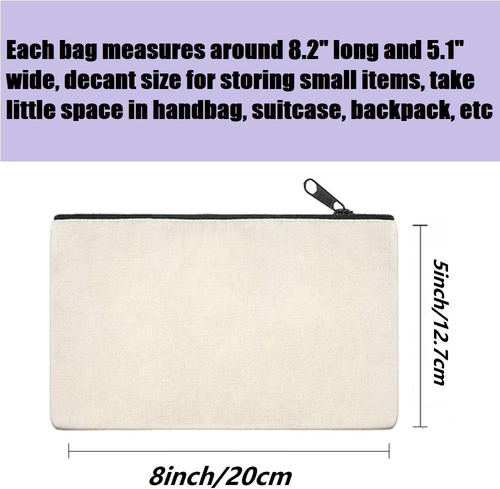 SAKOLLA 12 Pack Canvas Zipper Bags, Multi-Purpose Blank DIY Craft Pouches for Makeup, Travel, Party Gift, Organize Storage (Black,White, 8 X 5) image number 2