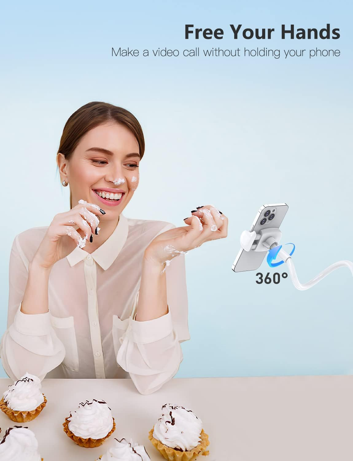 Gooseneck Phone Holder Stand for Bed: Tryone Flexible Arm Adjustable Cell Phones Mount Clamp on Desk Compatible with Iphone 12 Pro 12 11 Pro Xs 8 7 6 | Samsung S21 or Other 4"-7" Devices image number 4