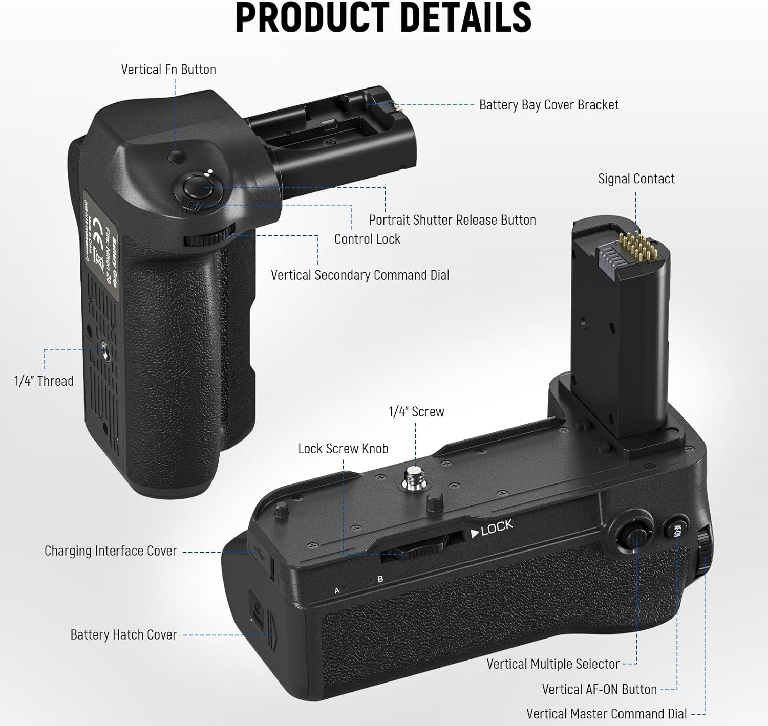 NEEWER MB-N12 Replacement Vertical Battery Grip for Nikon Z8 with 2 Pack En-El15C 2400Mah Replacement Batteries & USB Dual Channel Charger Set, Hot Swappable Vertical Shooting Extended Power image number 2