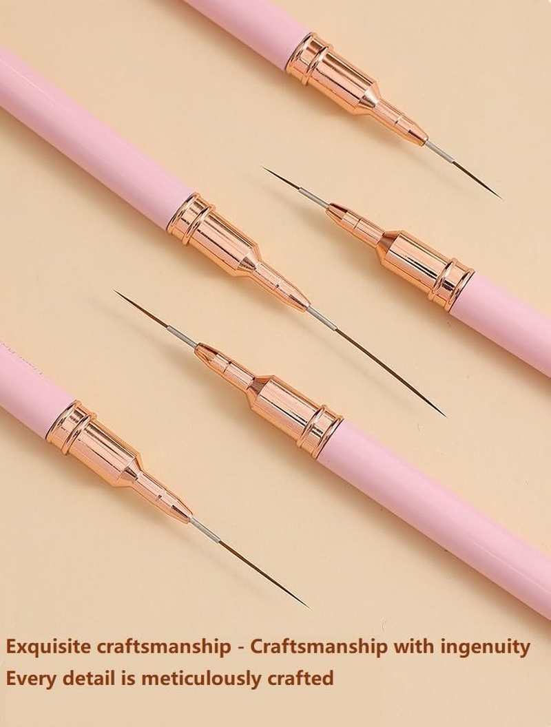 5Pcs Nail Art Brushes Liner Striping Brush, Super Fine Nail Art Long Striper Pen Set for Thin Lines, Tiny Details, Fine Drawing, Delicate Coloring, Elongated Lines, Nail Brushes for Nail Art (Pink, One Size) image number 4