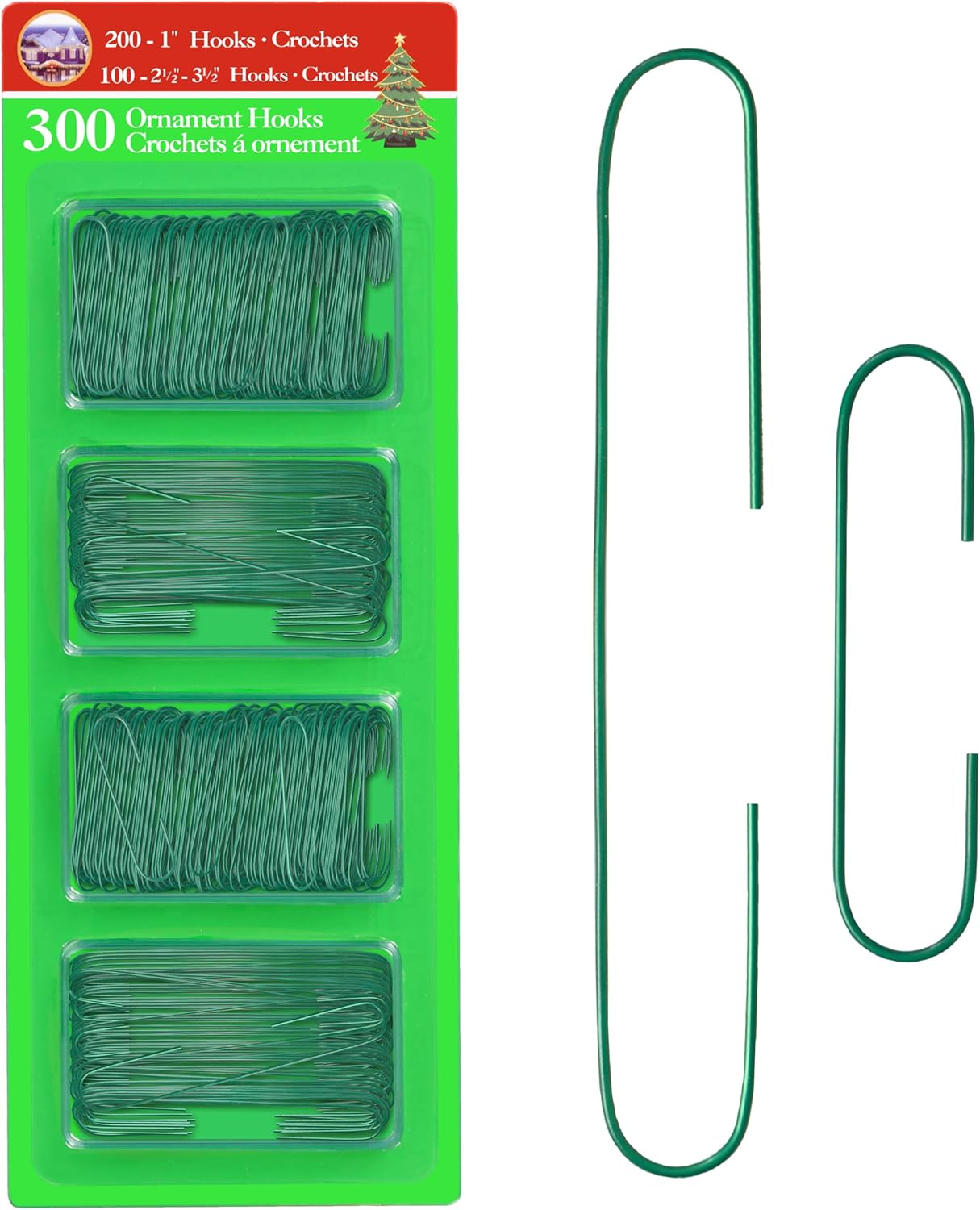R&rsquo;Nd&rsquo;S 300 Pack Ornament Hooks Christmas Tree Decorating Hangers- Metal Wire Ornament Hooks for Christmas Tree Decoration Hanging (Green)