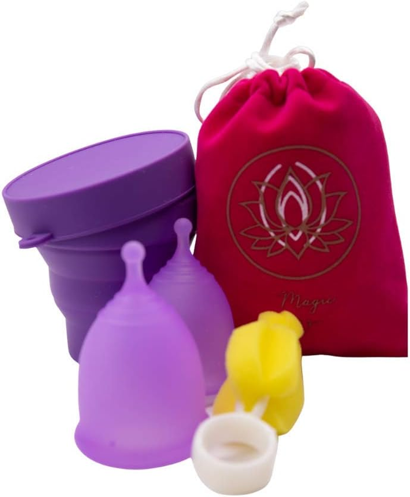 Magic V Steam V Menstrual Cups - Set of 2 Reusable Soft Silicone Period Cups 1 Large 1 Small - Light to Heavy Flow - Soft, Flexible & Hygenic image number 3