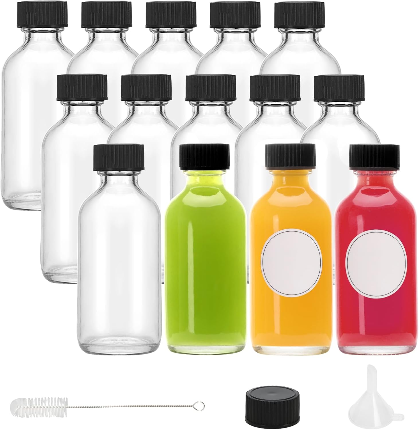 CUCUMI Shot Bottles with Caps, 14Pcs 2Oz Small Clear Glass Juice Bottles with Lids for Juice, Potion, Ginger, Diy Essential Oils, Whiskey, with Funnels, Perfumes image number 4