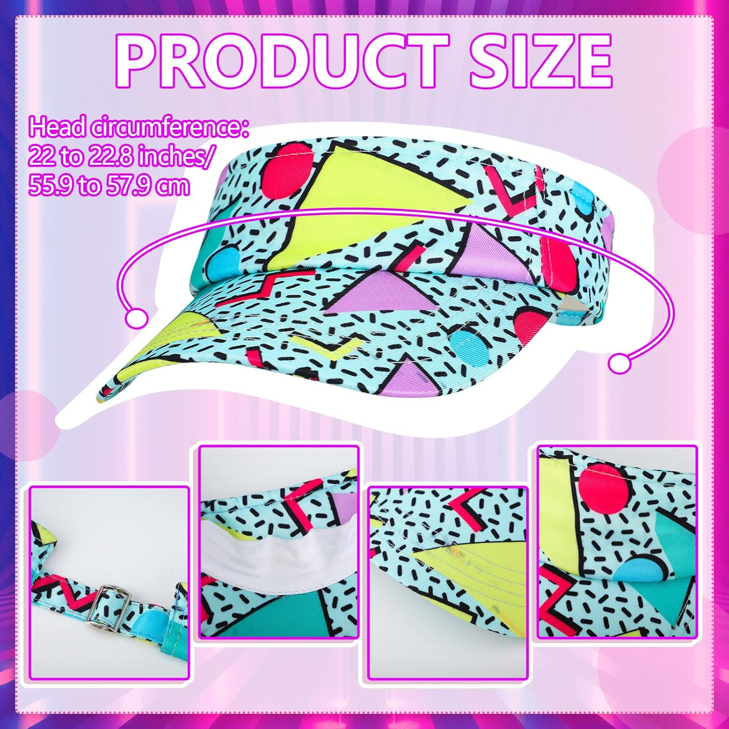 Mepase 2 Pcs 80S Outfit for Men Women 90S Fanny Pack Sun Visor Hat Waist Bag 90S Accessories for Men Women Summer Party, Multicoloured, One Size, Fresh image number 2