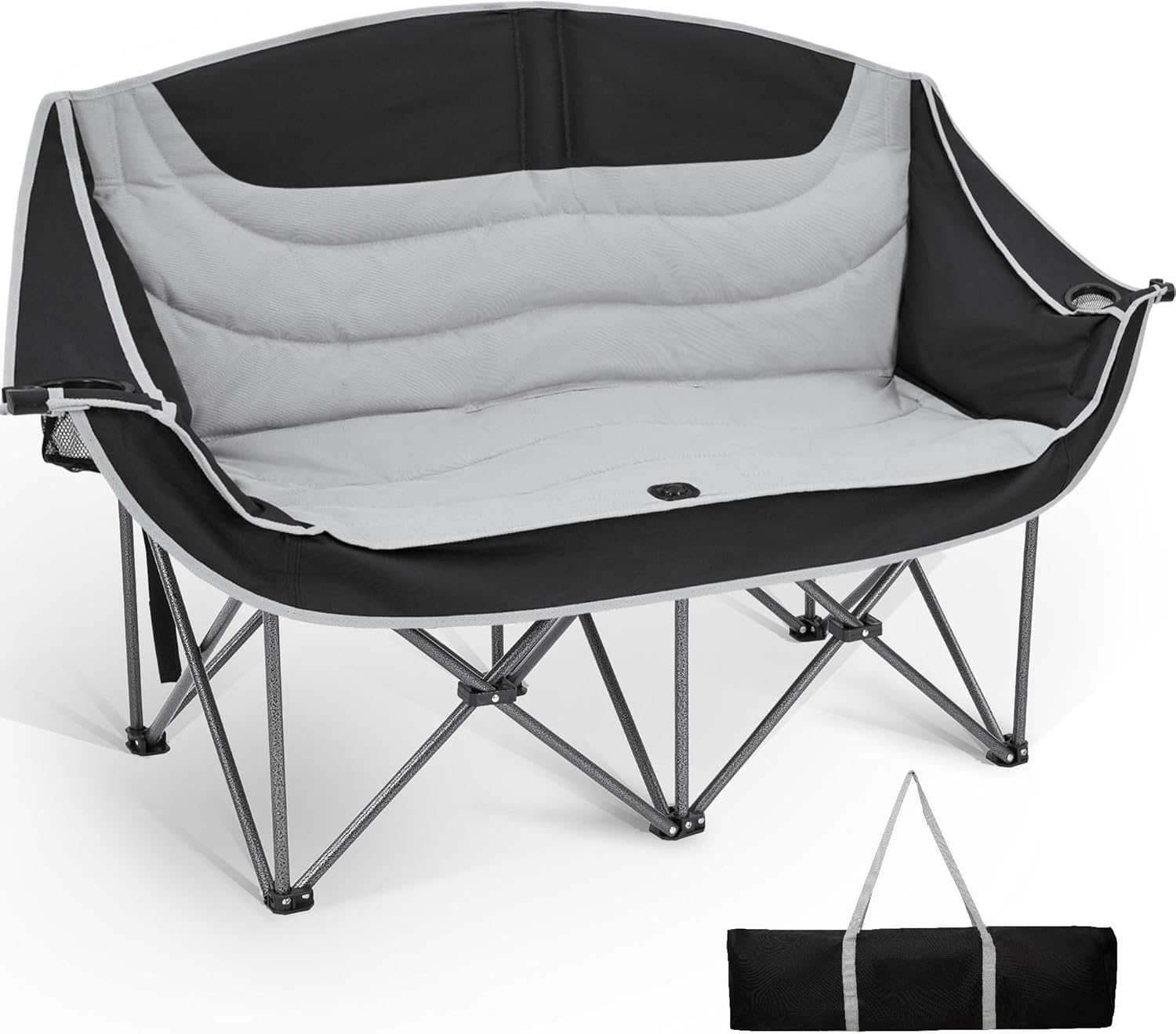 Double Camping Chair, Oversized Heavy Duty Loveseat for Adults Portable Folding XL 2 Person Couch Padded Comfortable Two Seat with Cup Holder for Outdoor Lawn Backyard XL 2 Person Black/Grey image number 3