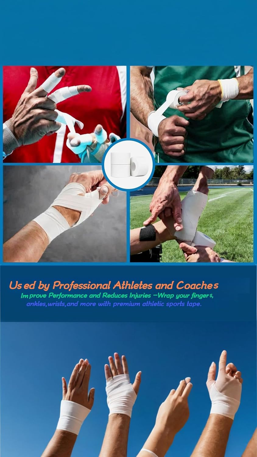 Athletic Sports Tape 3-Pack | Strong & Easy-Tear | 3.8Cm X 9.14M | for Bats, Tennis, Gymnastics, Boxing | Secure Wrap for Athletes & Trainers | First Aid Essential