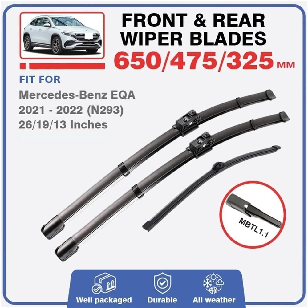 Front Rear Wiper Blades Compatible with Mercedes Benz EQA 2021 2022 H243 Windshield Windscreen Window EQA250 EQA 250 300 350 Car Accessories (Color : FRONT REAR, Size : RHD) image number 3
