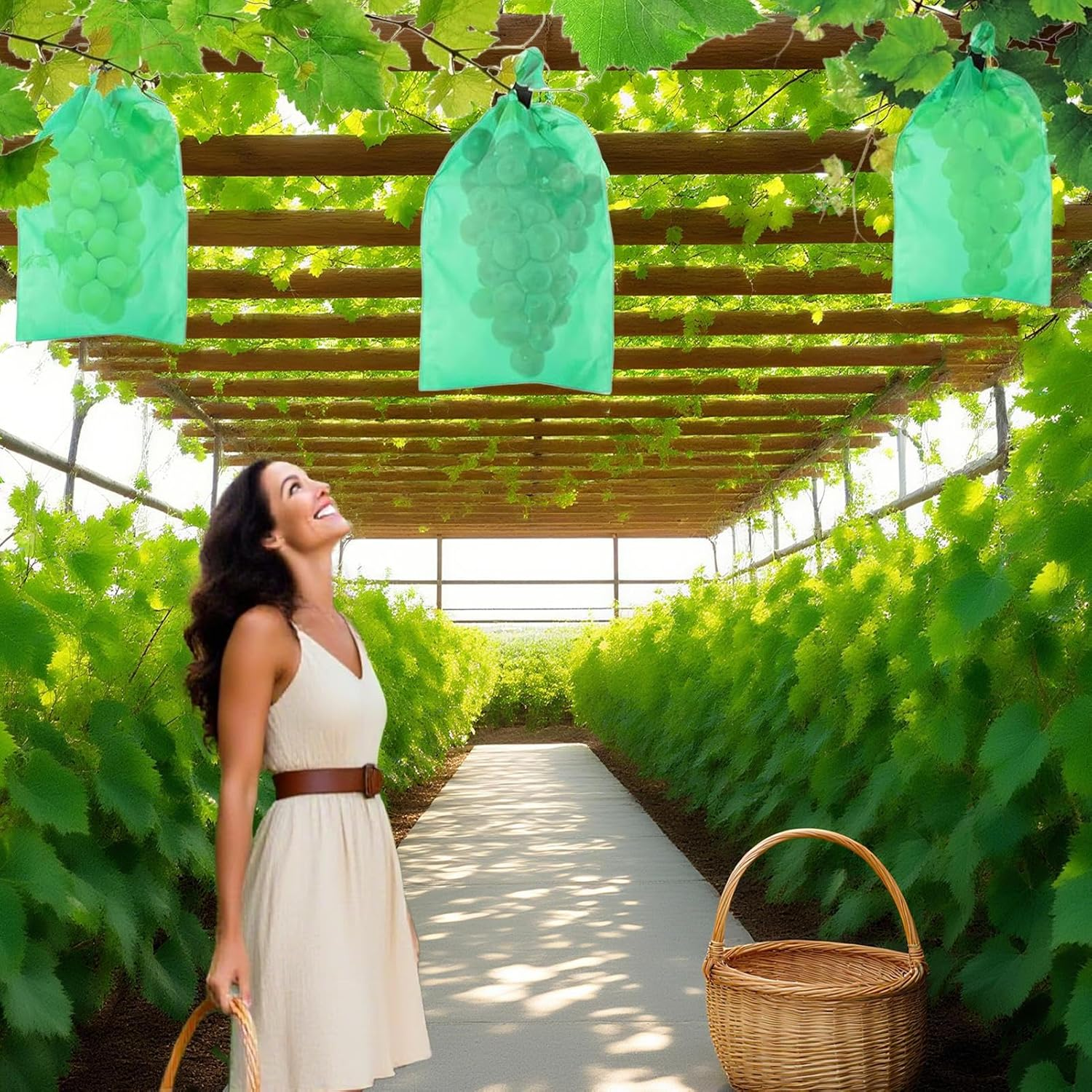 Grape Protection Bag | Non-Woven Mango Protective Bags with Drawstring | Gardening Supplies, Tear-Resistant Mesh Fruit Barrier for Protecting Veggies Vegetables Tomato Flower Mango image number 2