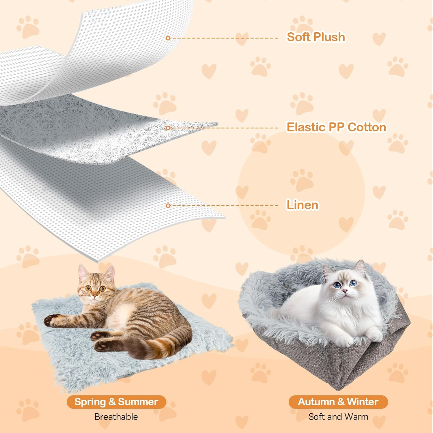 2-In-1 Plush Soft Cat Cushion, 61 X 51 Cm Pet Bed, Grey Cat Basket for Sleeping, 2-In-1 for Cat Bed, Sofa, Dog Basket, Small Dogs, Washable, for Puppies, Kittens and Other Small Animals