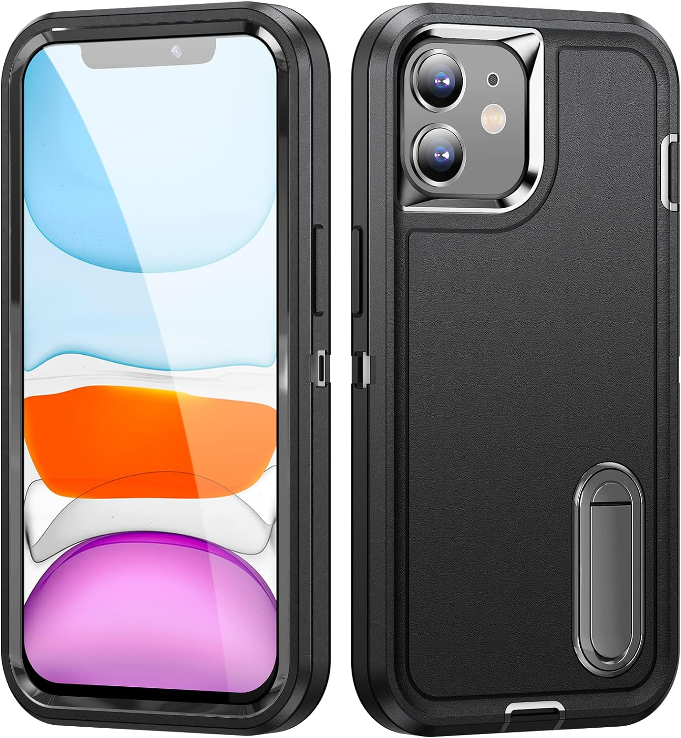 Shockproof Case for Iphone 11 Case with Kickstand,Military Grade Drop Protective,Heavy Duty Hard Back 3-Layer Protective Phone Cover for Iphone 11 (Black) image number 6