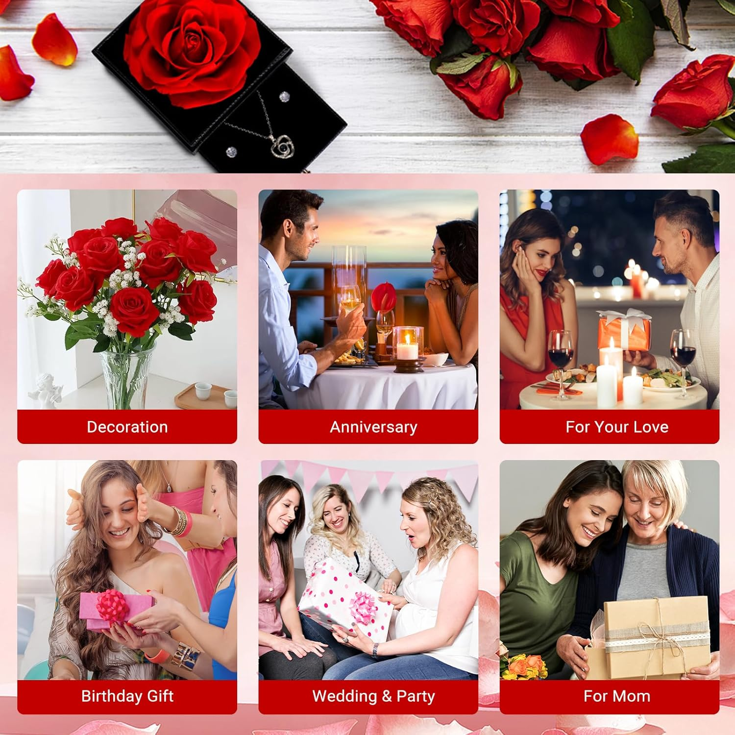 LIAN Preserved Rose Gift Box with Necklace and 925 Sterling Silver Earrings Eternal Rose Birthday Women Wife Mum Girlfriend Valentine&rsquo;S Day Anniversary Mother&rsquo;S Day image number 3