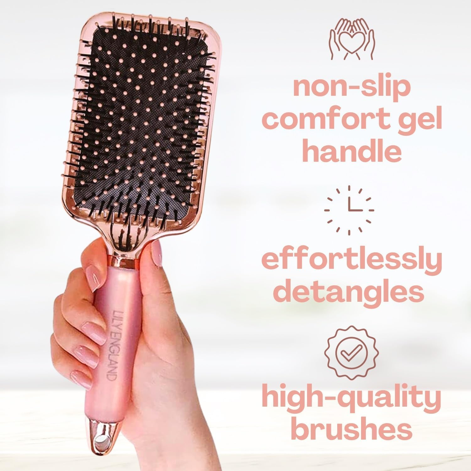 Lily England Paddle Brush for Detangling, Blowdrying and Straightening - Professional Large Hair Brush All Hair Types, Rose Gold Hairbrush for Women By image number 2