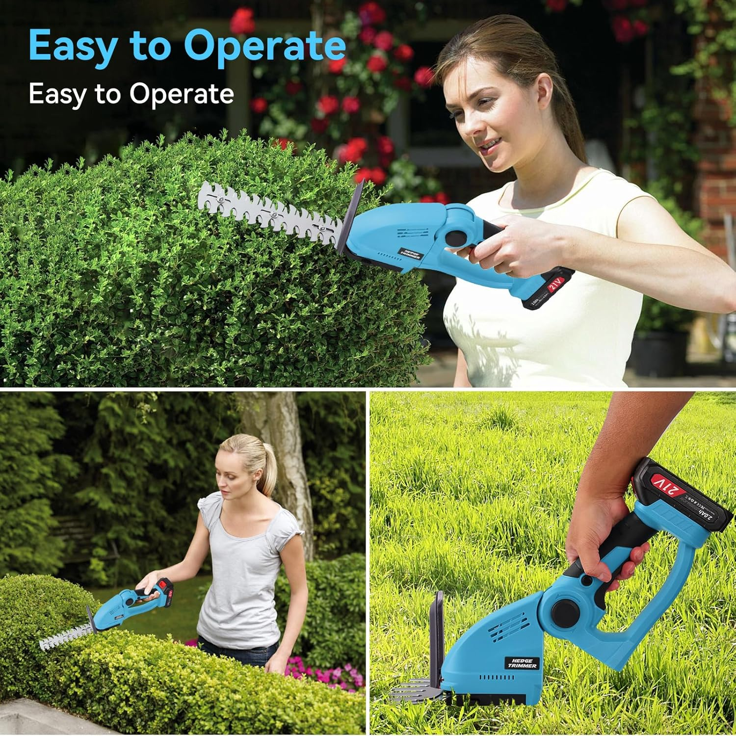 Lithium-Powered Cordless Hedge Trimmer: 2-In-1 with Long & Short Blades, Professional Yard, Garden & Lawn Trimmer, Effortless Pruning, Ergonomic, Wireless & Easy-Clean Design image number 3