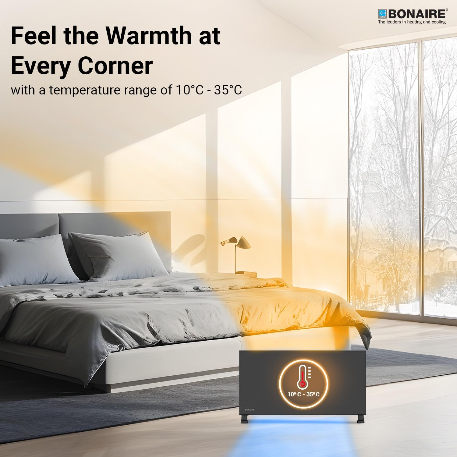 Bonaire Portable Electric Convection Heater 2400W for Home Bedroom Indoor Office with Smart Wi Fi Touchscreen Display, Antifrost Function, Slim Design Freestanding Space Heater, Black image number 3