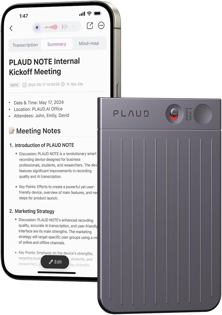 AI Voice Recorder, PLAUD Note Voice Recorder W/Case, App Control, Transcribe & Summarize with AI Technology, Support 112 Languages, 64GB Memory, Audio Recorder for Lectures, Meetings, Calls, Black image number 6