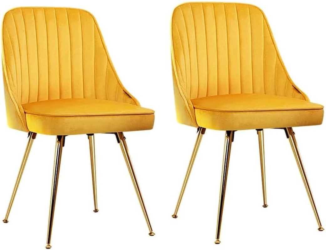 Artiss Dining Chairs Set of 2 Retro Esright Kitchen Chair Nursing Seats Reading Seating Home Living Room Bedroom Cafe Office Furniture, Polyester Fabric, Modern Metal Legs Yellow