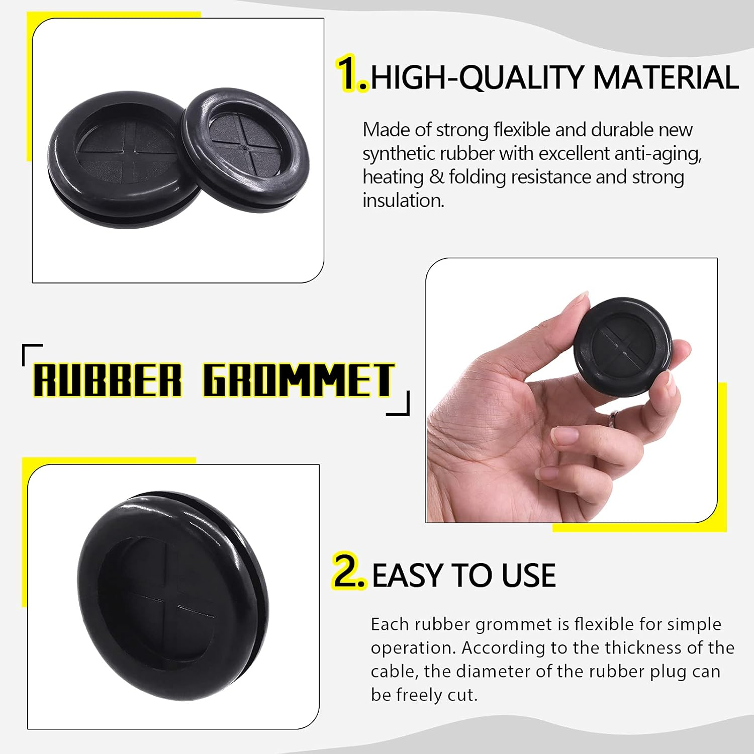 Mardatt 101 Pcs 8 Sizes Rubber Grommet Set, 16-38Mm Double Sided round round Electrical Wire Gasket with Storage Box and Knife, Solid Ring Gasket Rubber for Cable Firewall Hole Plug Auto image number 5