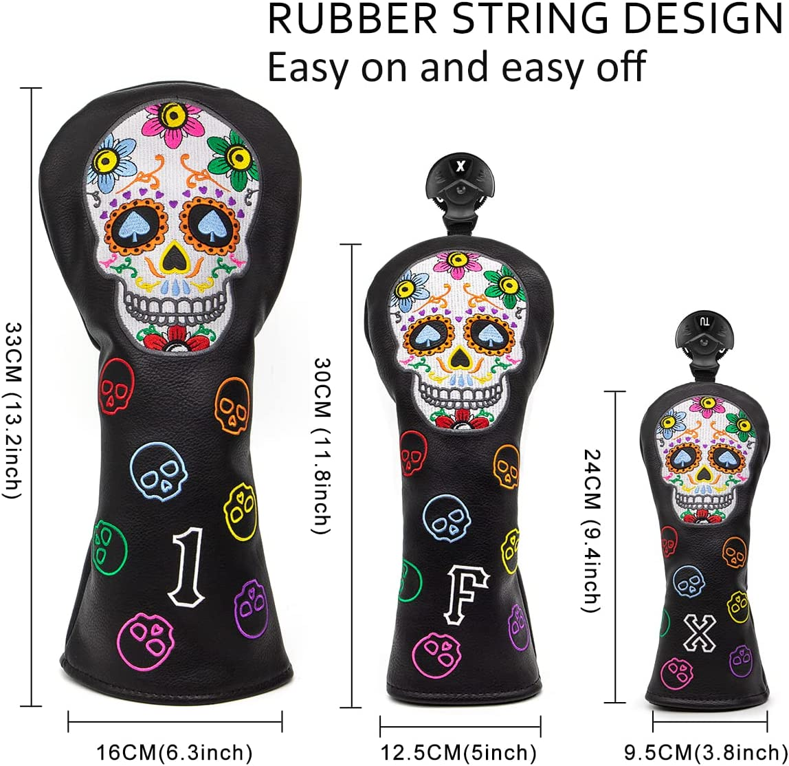 Montela Golf Club Covers,Colorful Skeleton Putter Cover Driver Covers Fairway Wood Headcover Hybrid Cover Leather Blade Putter Headcover Mallet for Brand image number 4