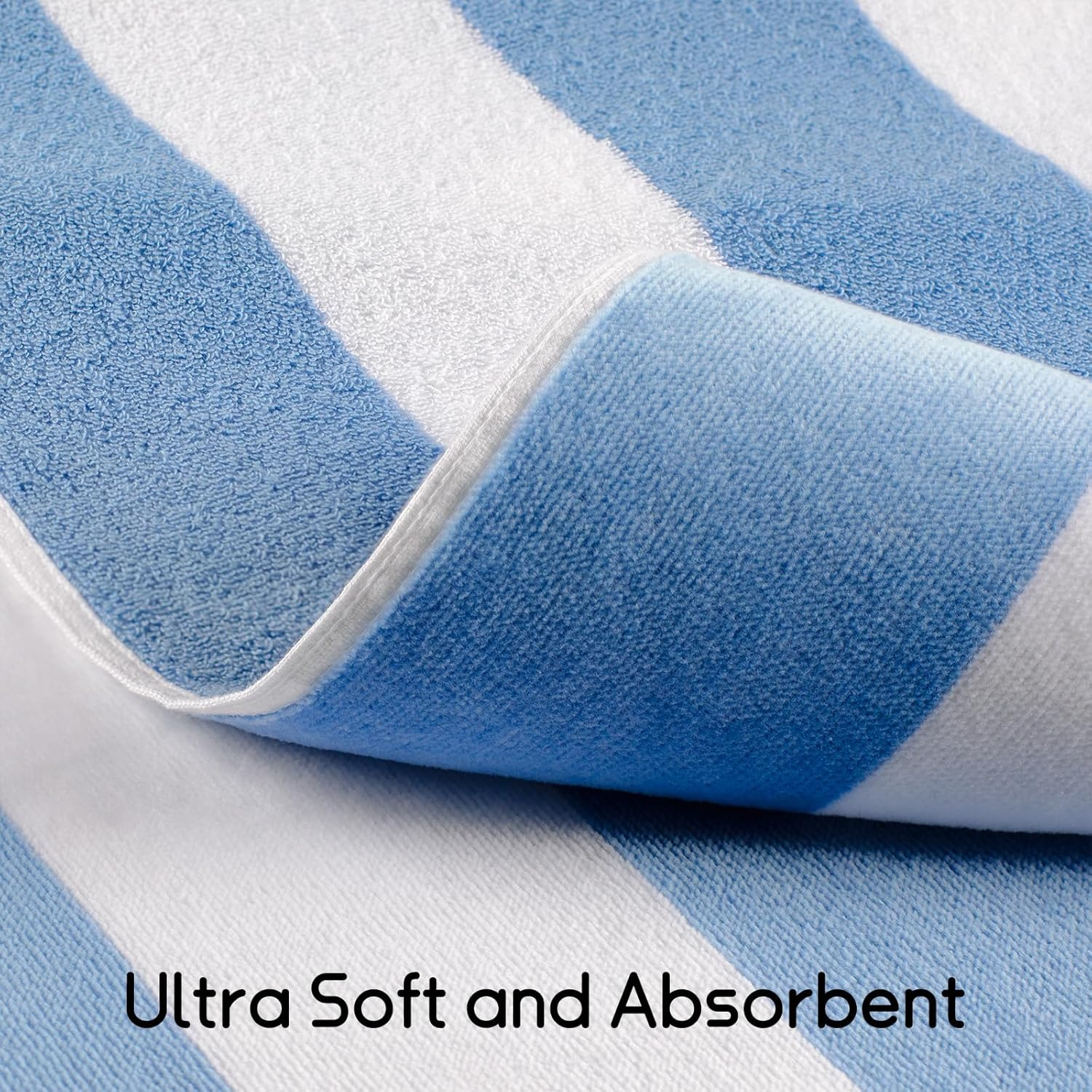 Ouxiaobai Cotton Oversized Beach Towel - 180 X 90 CM Striped Pool Towel, Soft Velour Cabana Swim Towel - Blue image number 4